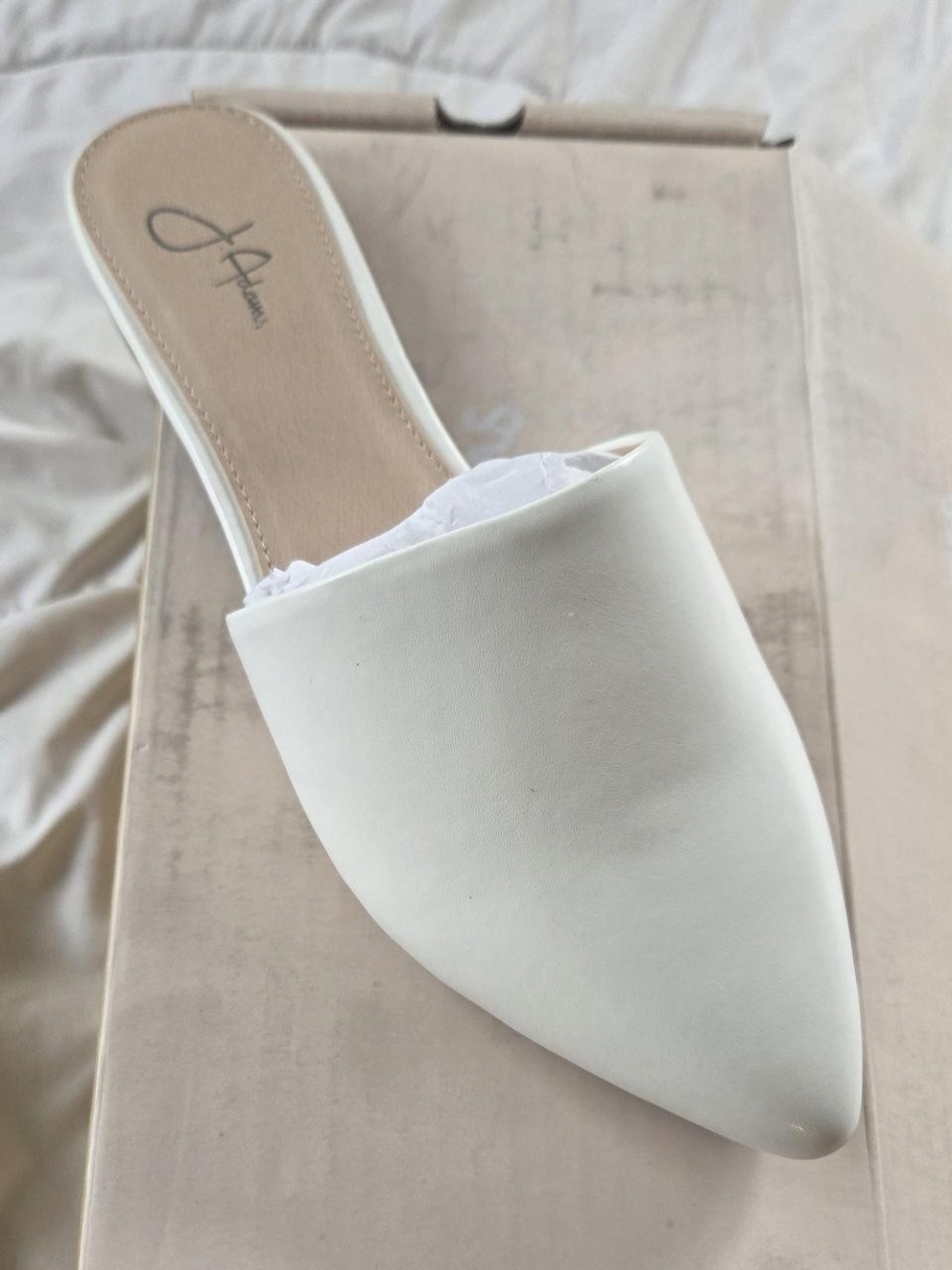 J Adams Pointed Toe White Slide Mule - Women's Fashion Slip-On